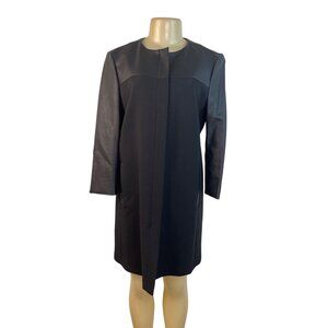Ann Taylor Womens Black Long Sleeve Faux Leather Panel Coat Size M